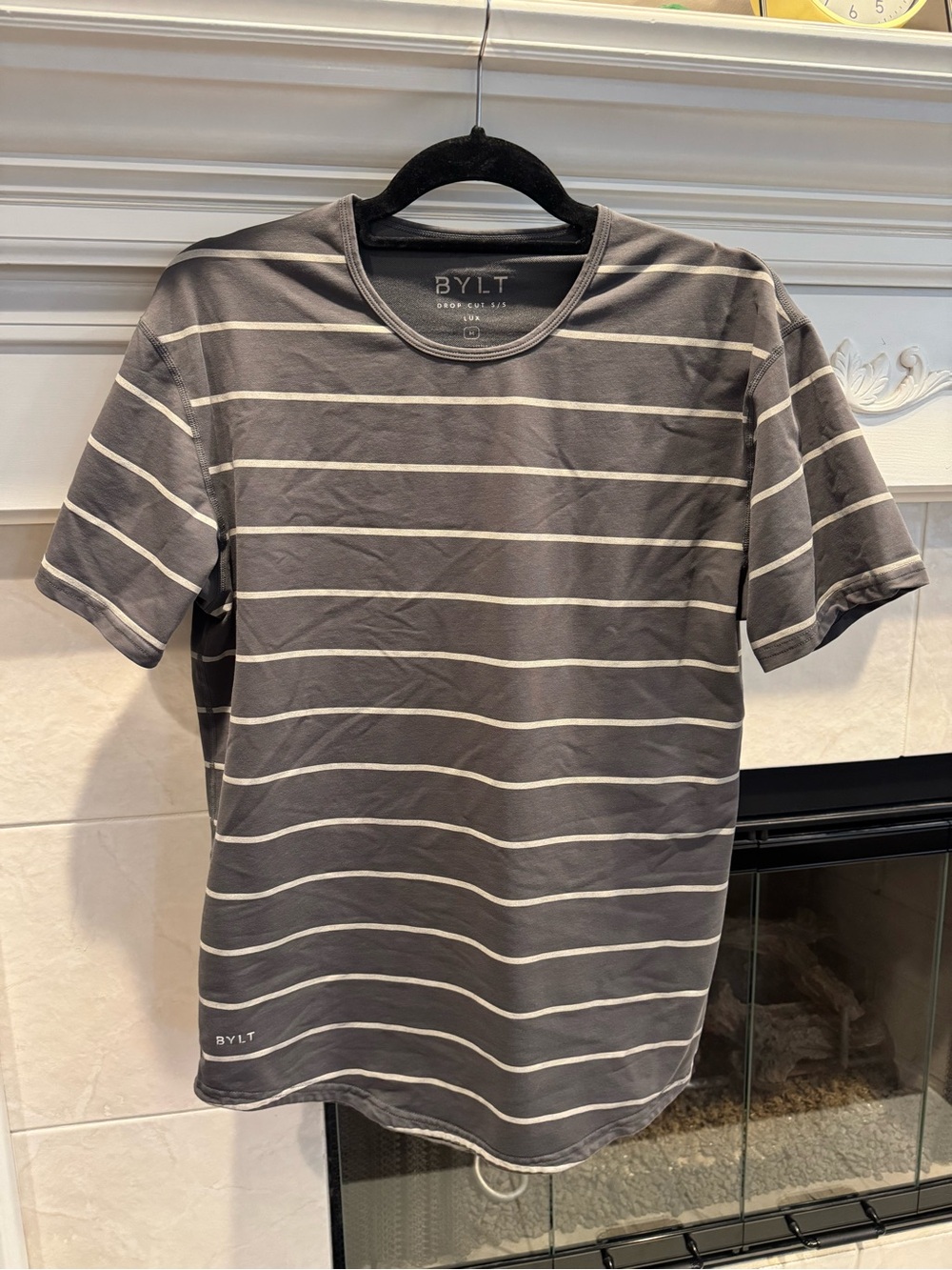 BYLT Basics Men's drop cut lux short sleeve Gray Striped Crewneck T-Shirt